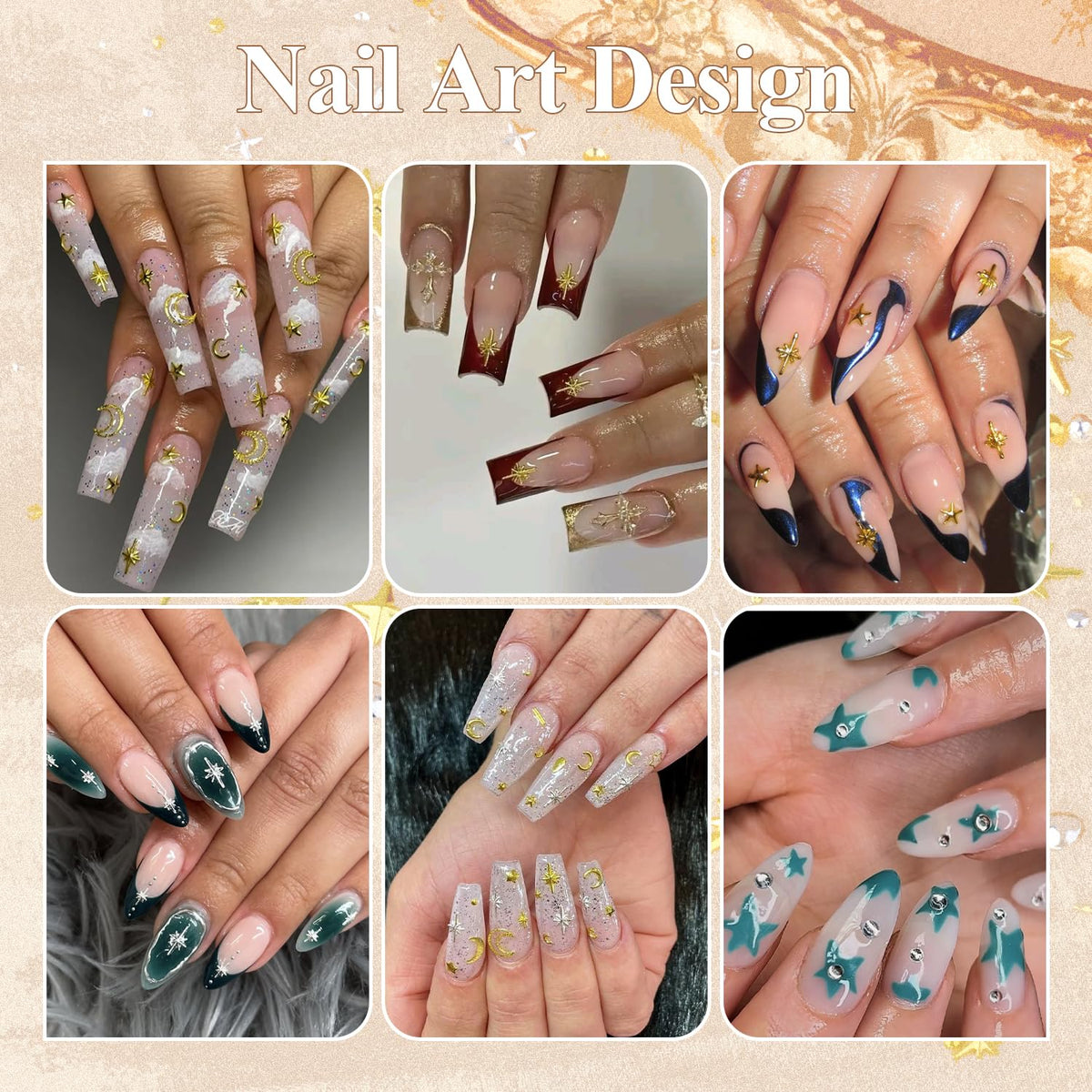 BELLEBOOST stars and beads applied on a manicure showing layered decorative effect