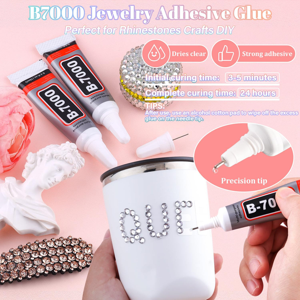 BELLEBOOST precision tweezers and B7000 glue for clean application