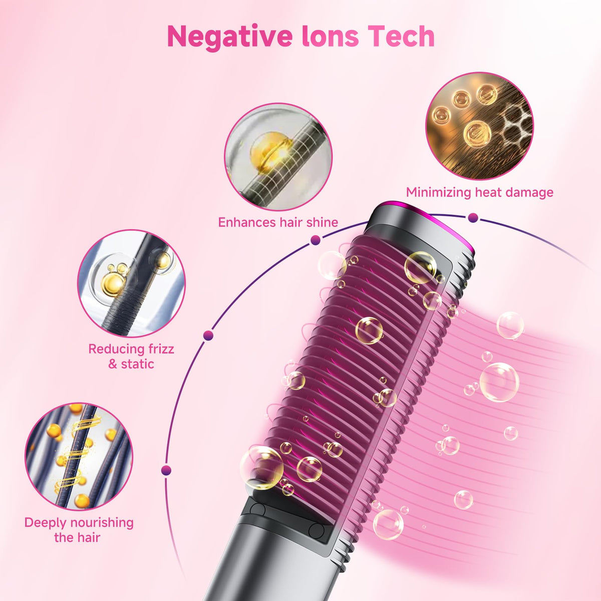 Bellelf brush in use on long hair delivering quick frizz reduction