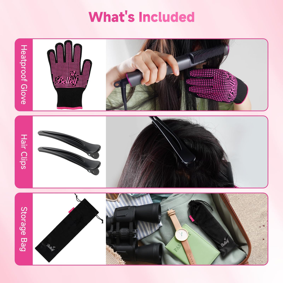 Bellelf size comparison held in hand to show portable styling scale