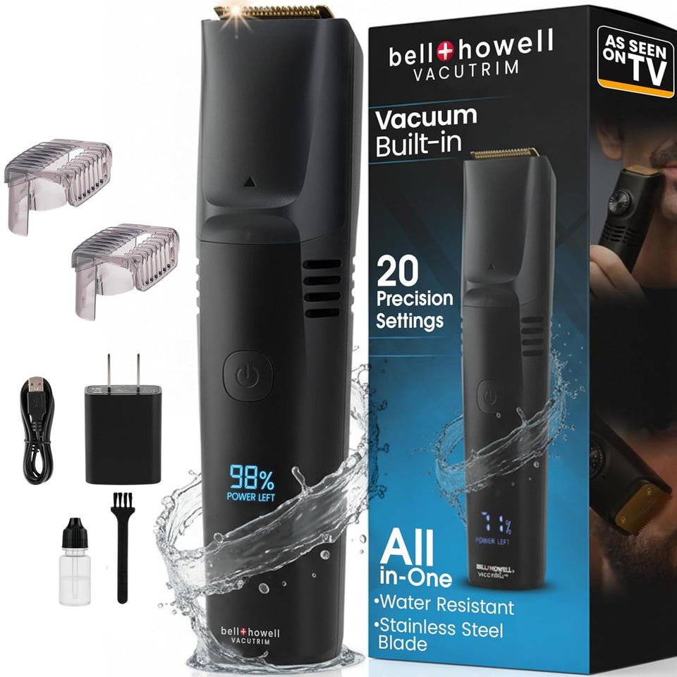 Bell+Howell Vacutrim front view showing sleek black body and controls