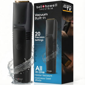 Bell+Howell Vacutrim front view showing compact cordless design and controls for easy grooming