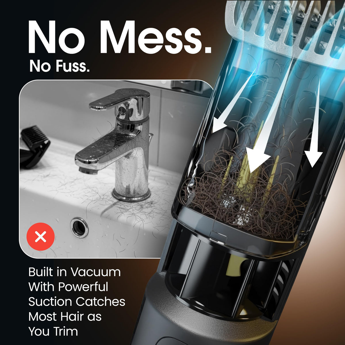 Bell+Howell Vacutrim trimming a beard to shape stubble with low-mess vacuum benefit