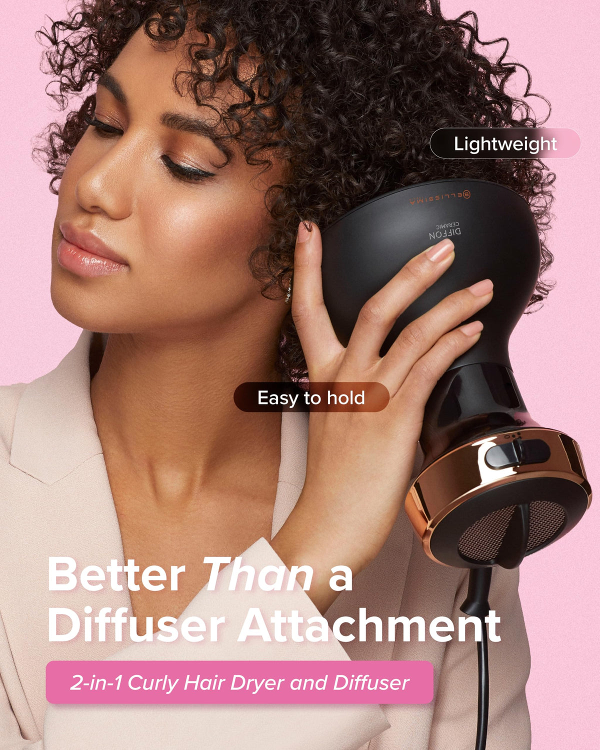 Bellissima close-up of diffuser bowl highlighting even airflow for defined curls