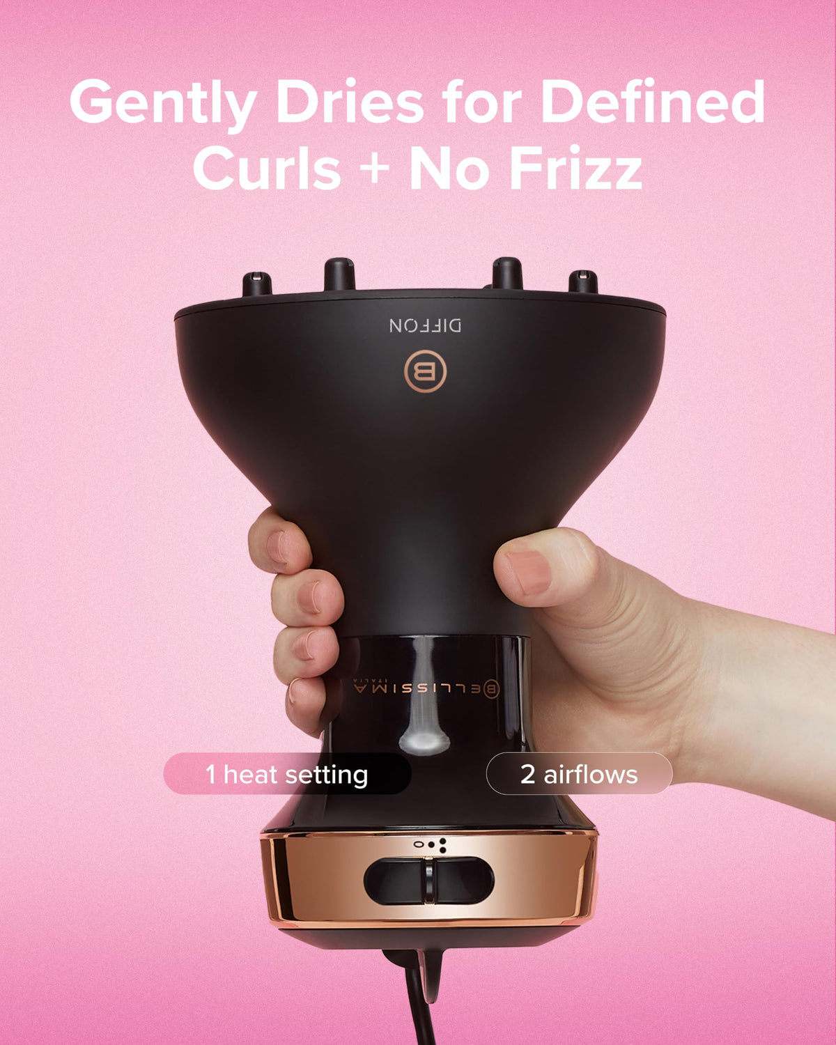Bellissima on curly hair demonstrating reduced frizz and enhanced curl definition