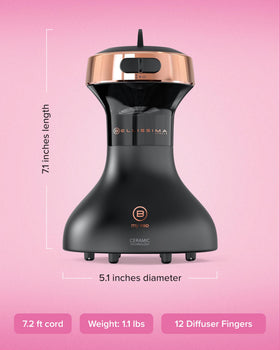 Bellissima next to a hand to show compact size and easy portability