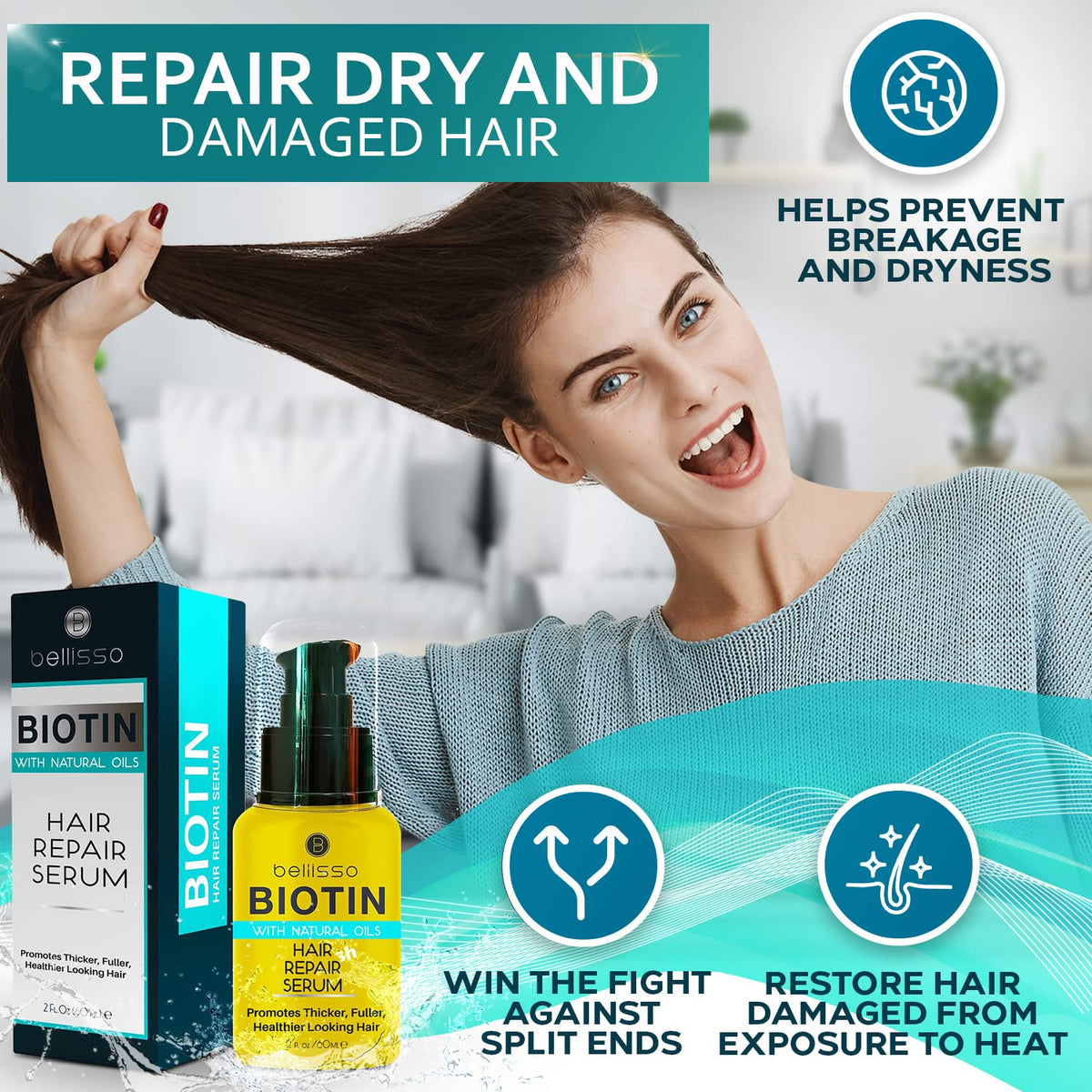 BELLISSO applying serum to mid-lengths displaying frizz reduction
