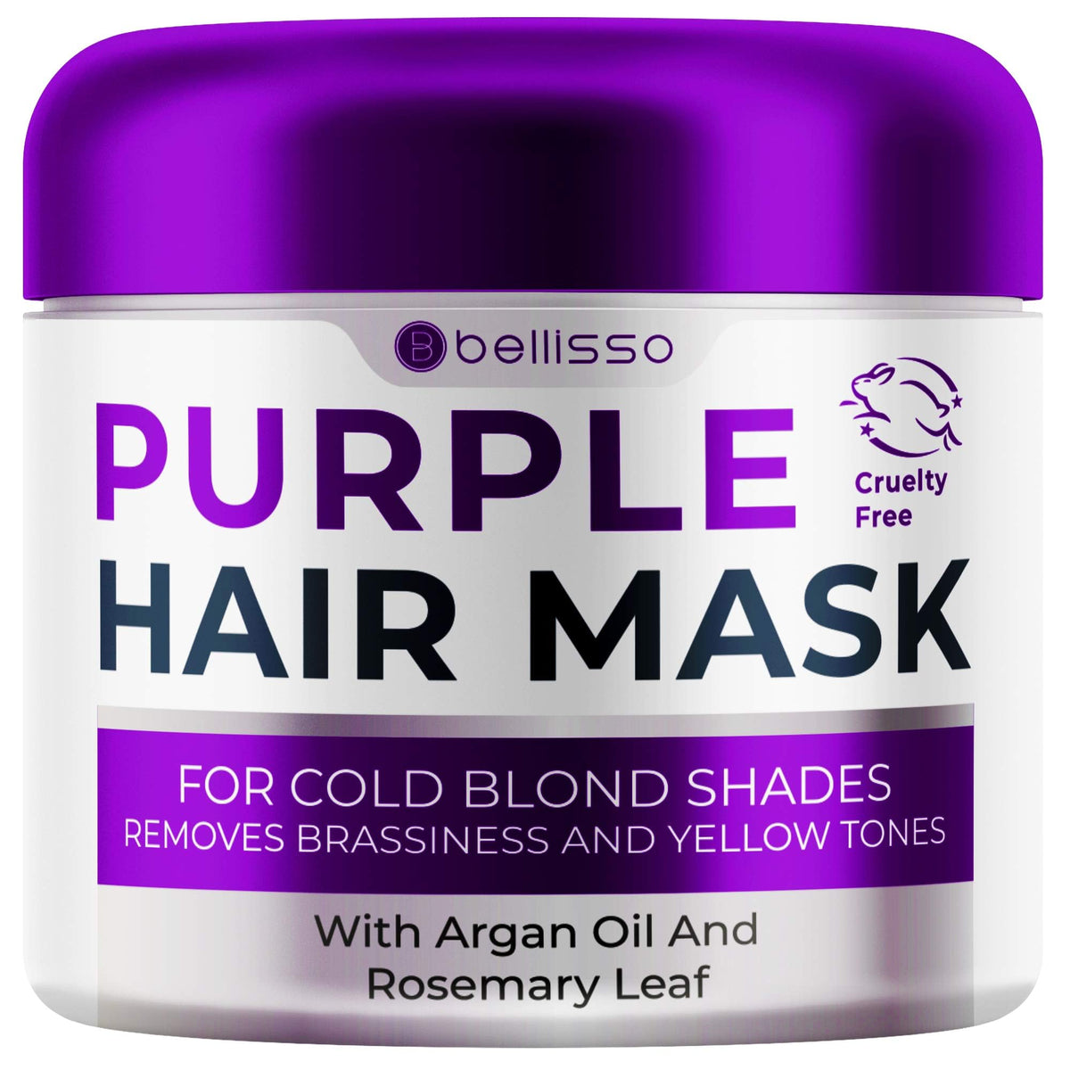 BELLISSO front jar shot showing purple mask packaging and benefit