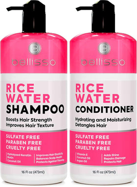 BELLISSO front packaging showing rice water set and volumizing benefit