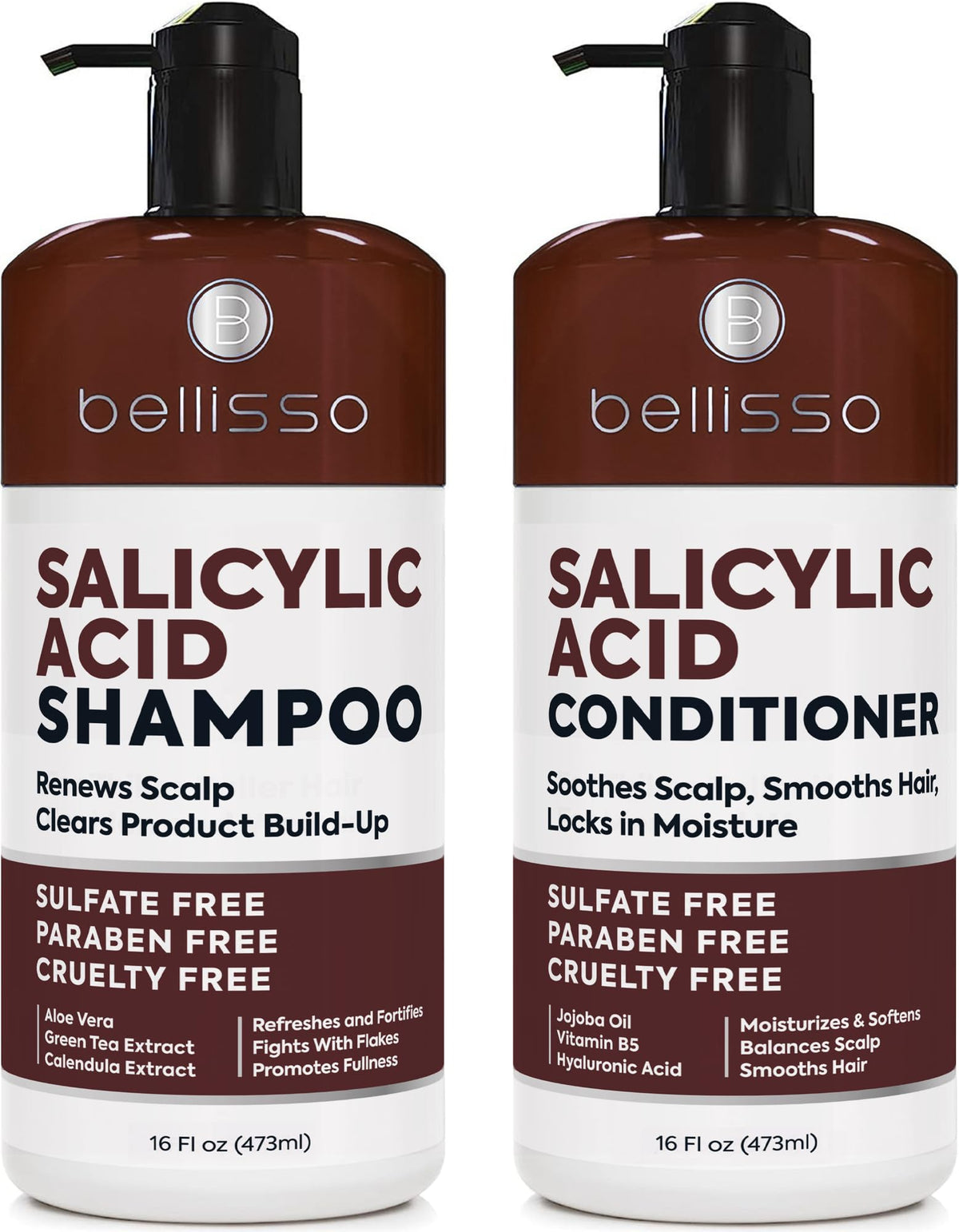 BELLISSO front packaging showing both shampoo and conditioner benefits