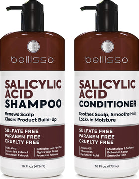 BELLISSO front packaging showing both shampoo and conditioner benefits