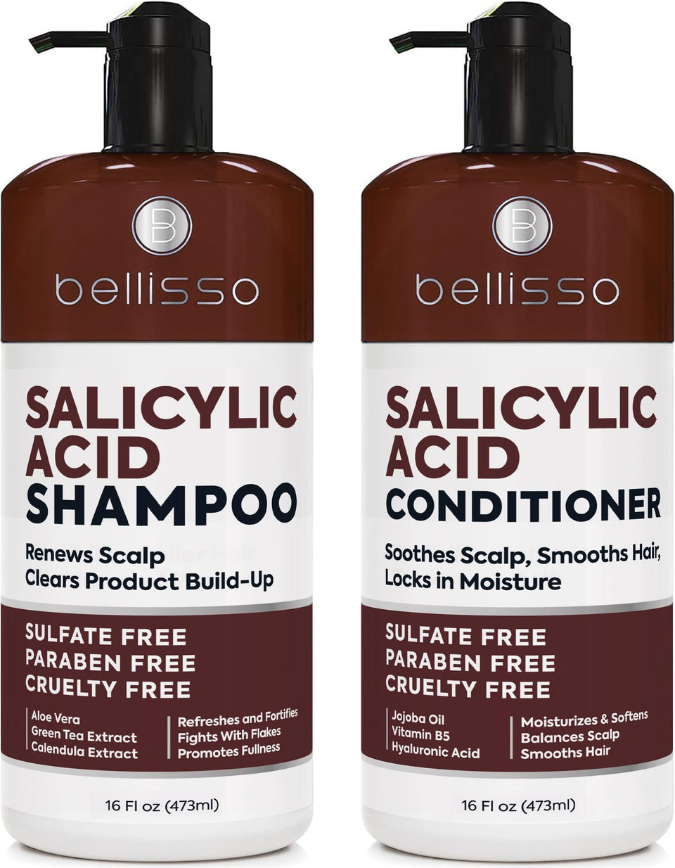 BELLISSO front packaging showing both shampoo and conditioner benefits
