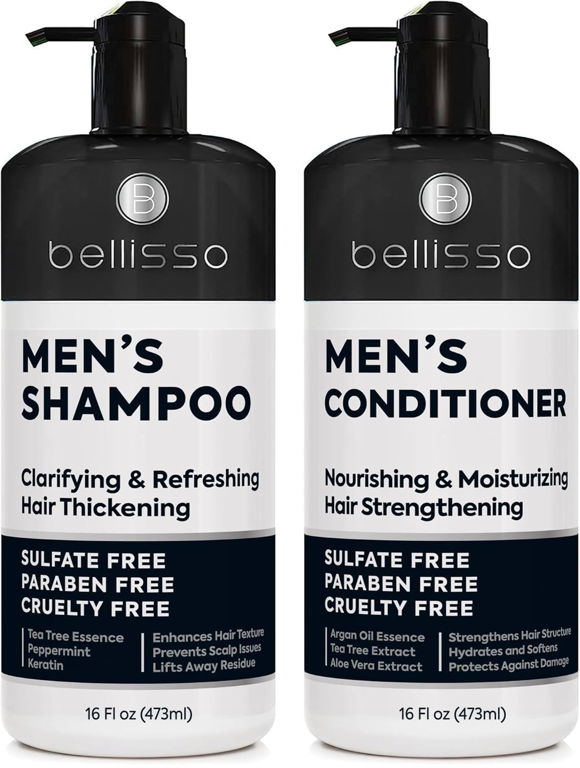 BELLISSO front packaging showing shampoo and conditioner, clear brand presentation and benefit