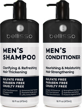 BELLISSO front packaging showing shampoo and conditioner, clear brand presentation and benefit