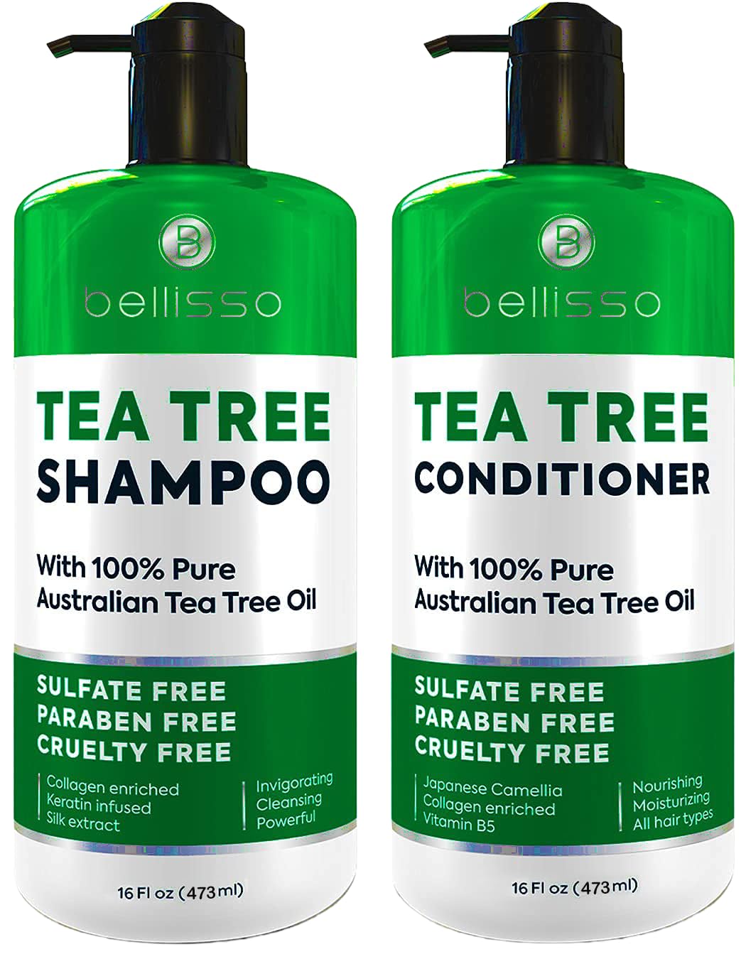 BELLISSO front packaging of shampoo and conditioner set showing product benefits