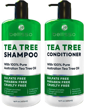 BELLISSO front packaging of shampoo and conditioner set showing product benefits