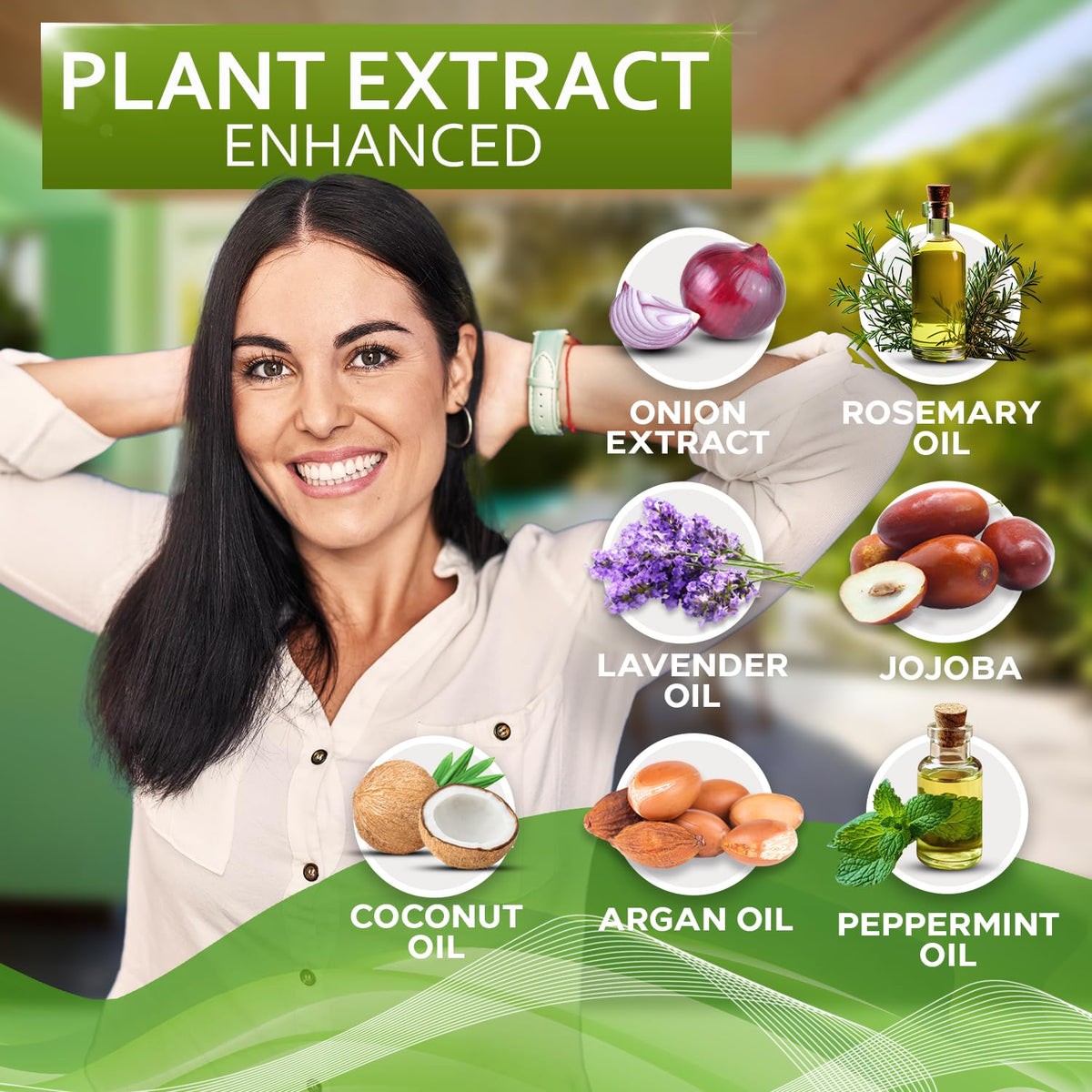 BELLISSO product label close-up listing onion, biotin, rosemary and sulfate-free benefits