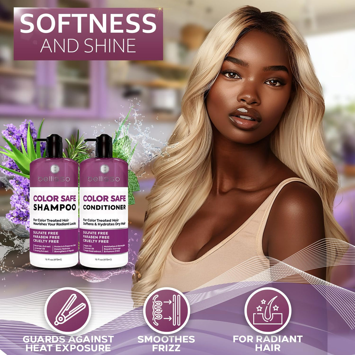BELLISSO on a bathroom shelf showing salon-style readiness at home