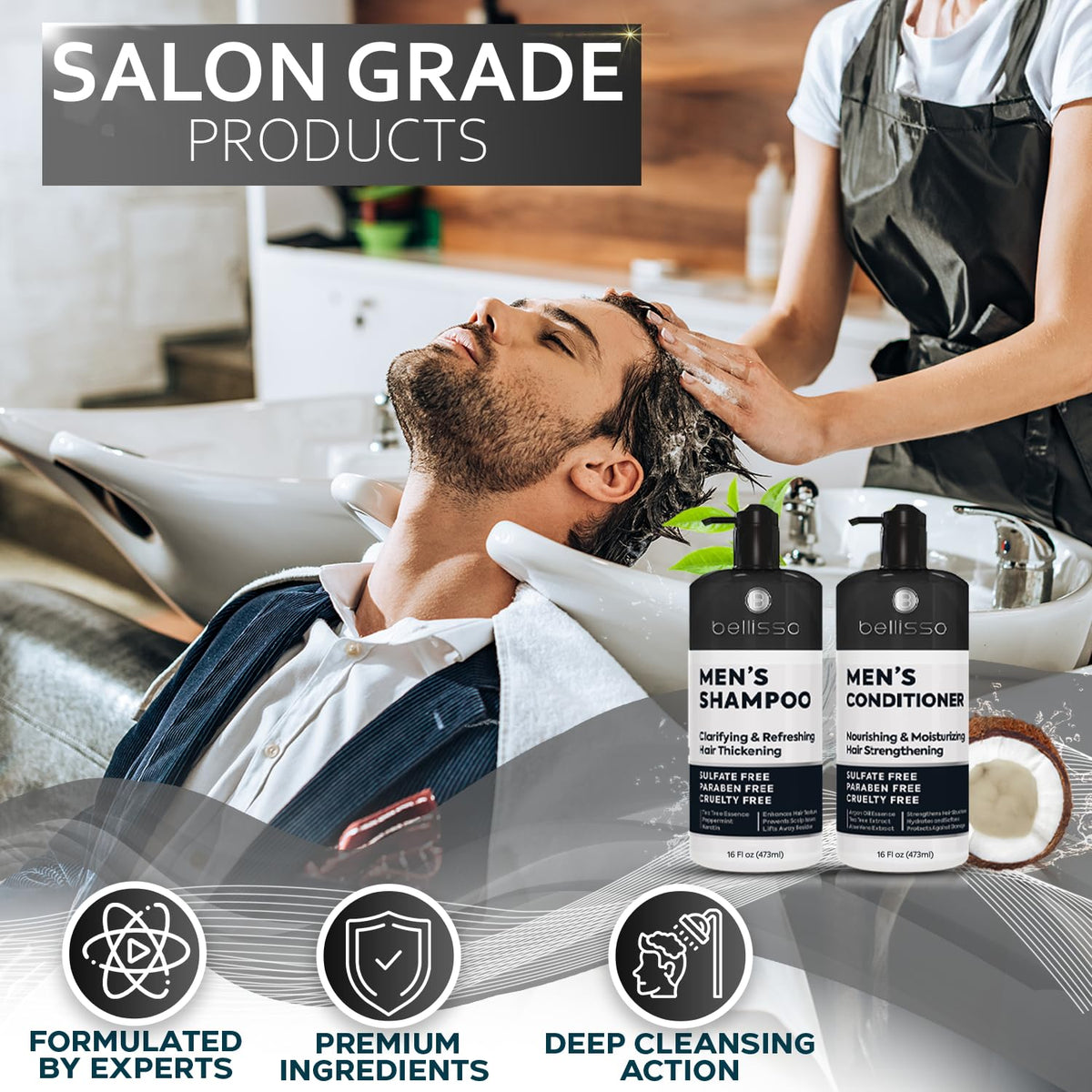 BELLISSO lifestyle bathroom shelf display showing stylish storage and grooming routine
