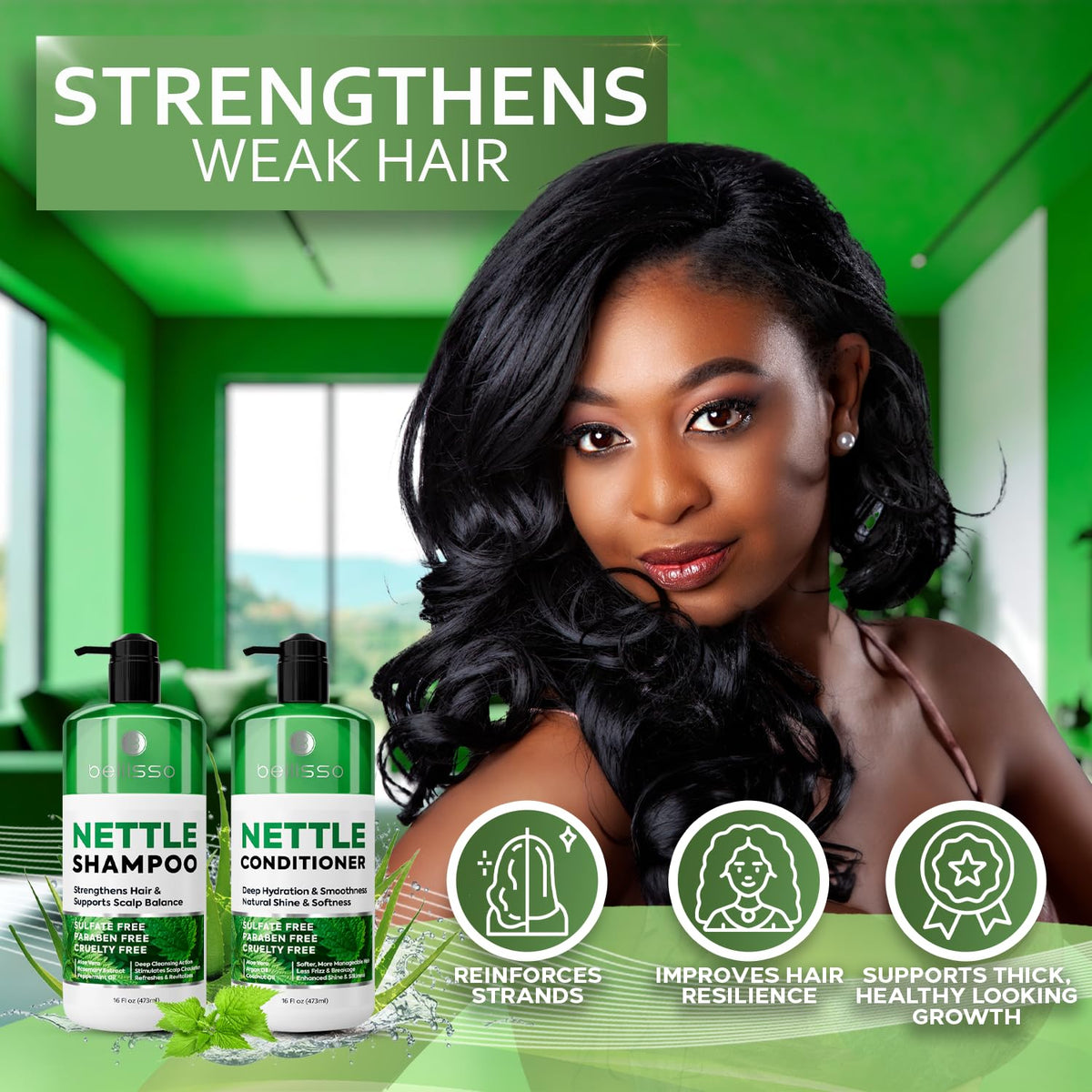 BELLISSO applying shampoo to wet hair showing root lift and fuller look