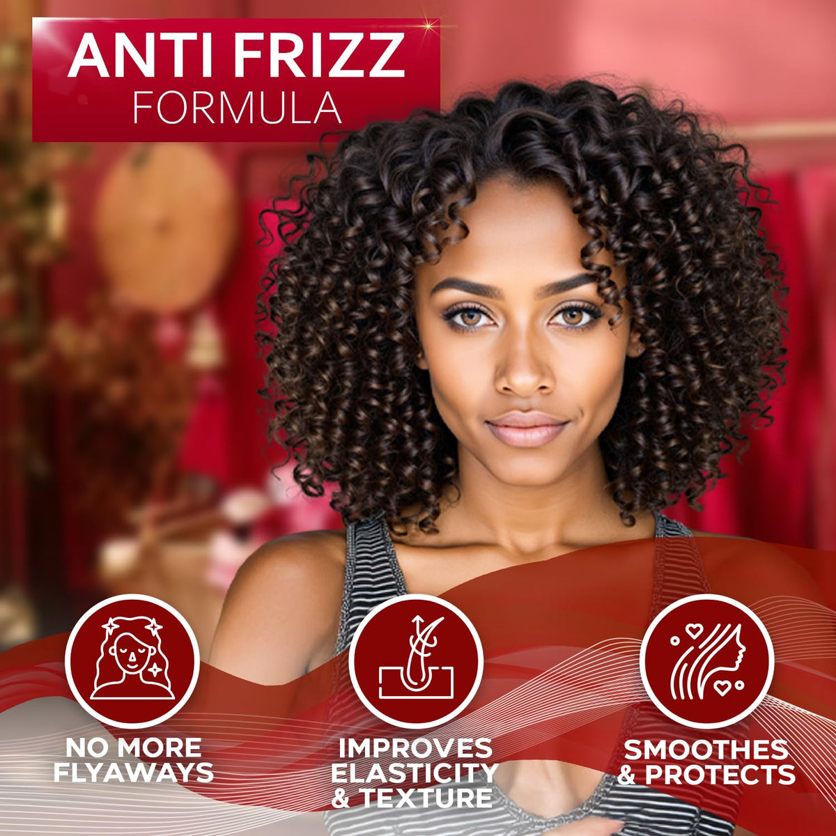 BELLISSO lifestyle shot with defined curls and enhanced shine