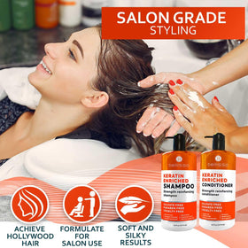 BELLISSO bottles on salon sink with stylist, salon-grade performance at home