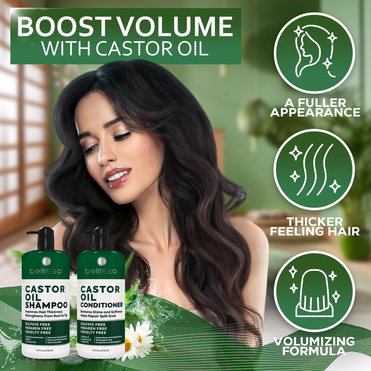 BELLISSO shampoo pour displaying silky texture and moisturizing action