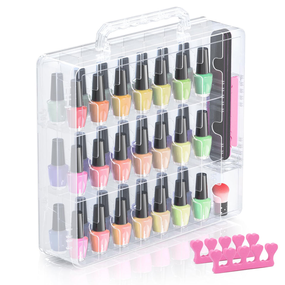 Beloving organizer front view showing transparent display for quick shade selection