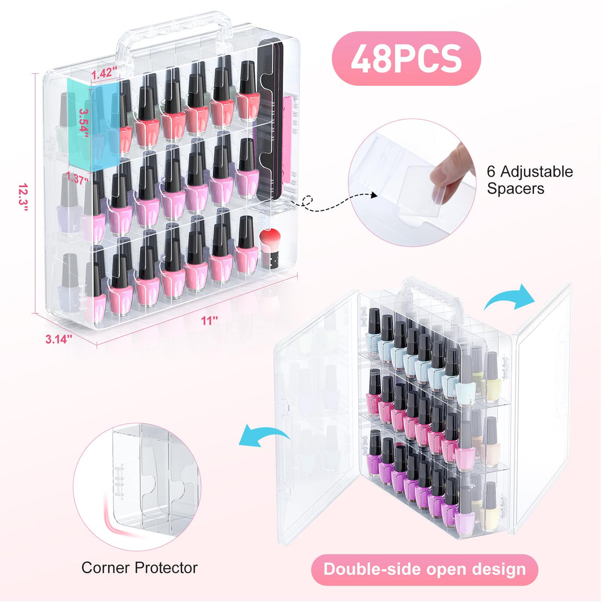 Beloving organizer opened from both sides for fast access to nail polish bottles
