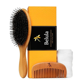 Belula brush front view showing ergonomic bamboo handle and mixed bristles for better control