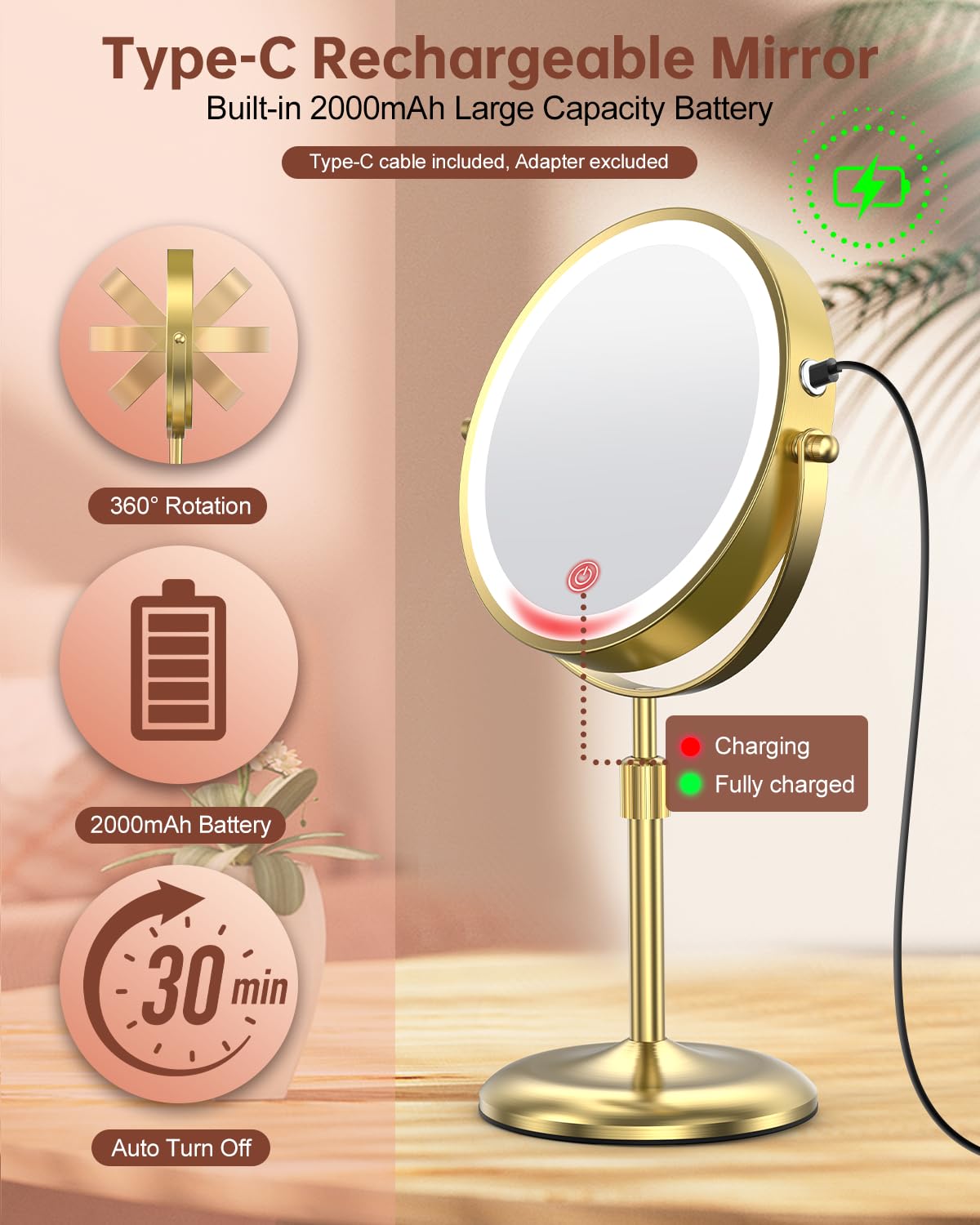 Benbilry cordless mirror placed on bedroom vanity for portable use