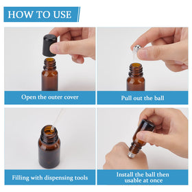 BENECREAT roller inserted into amber essential oil bottle demonstrating easy conversion to roll-on