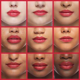 Benefit Benetint on lips and cheeks in use illustrating buildable color and lasting flush