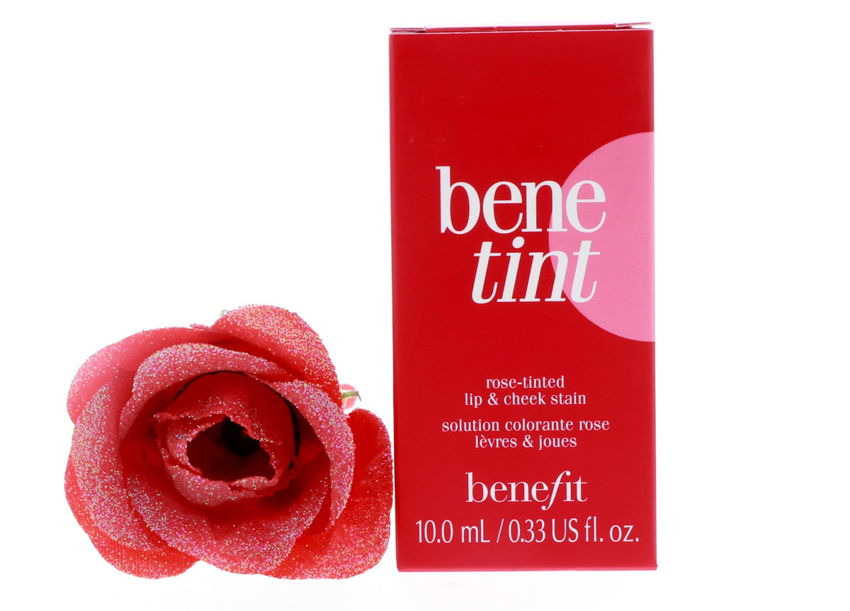 Benefit Benetint texture on skin closeup showing sheer rose stain and natural-looking finish