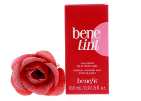 Benefit Benetint texture on skin closeup showing sheer rose stain and natural-looking finish