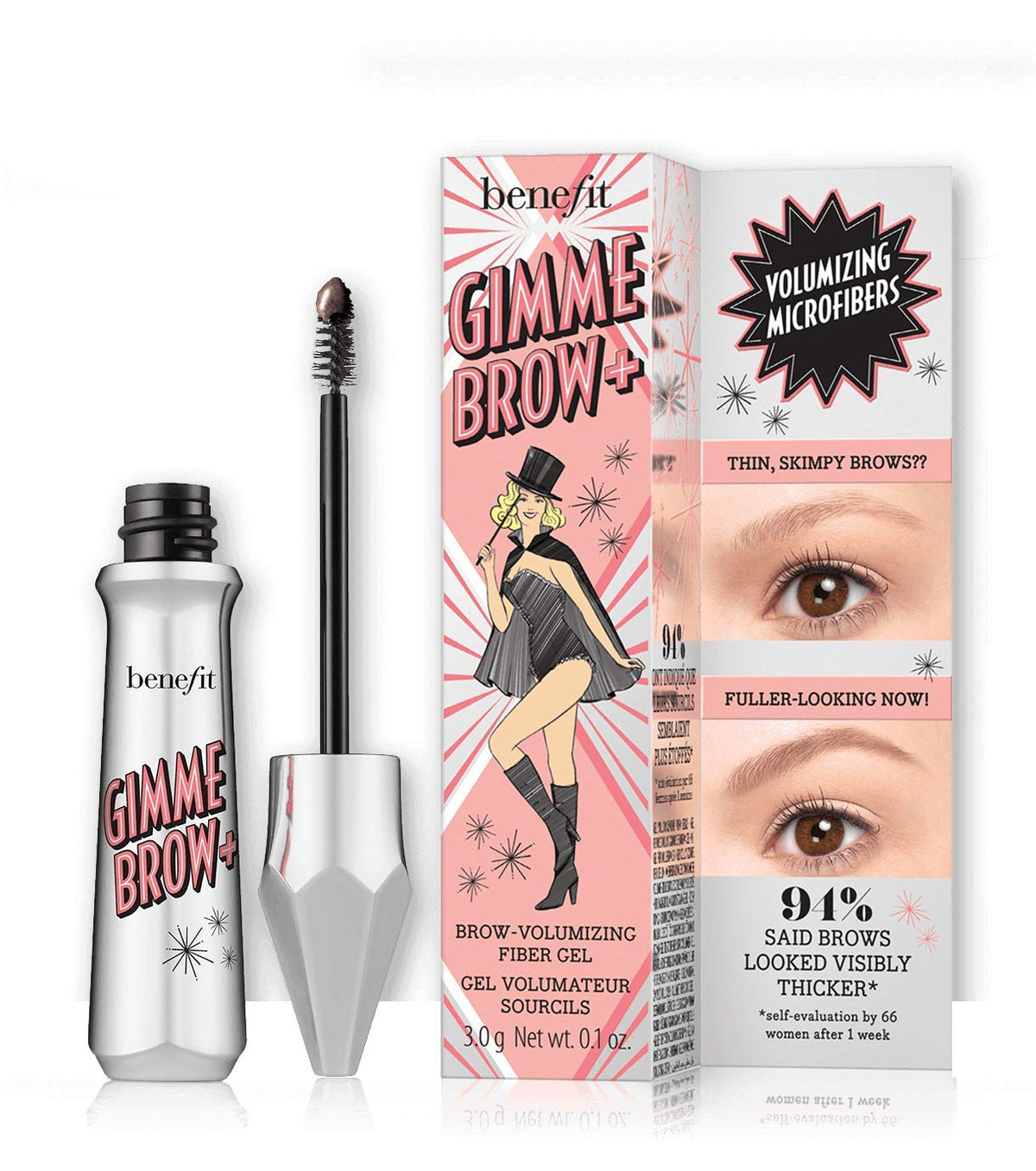 Benefit Gimme Brow front packaging showing natural thicker brows benefit