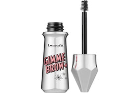 Benefit Gimme Brow+ mini front tube showing shade and compact travel size for on-the-go grooming