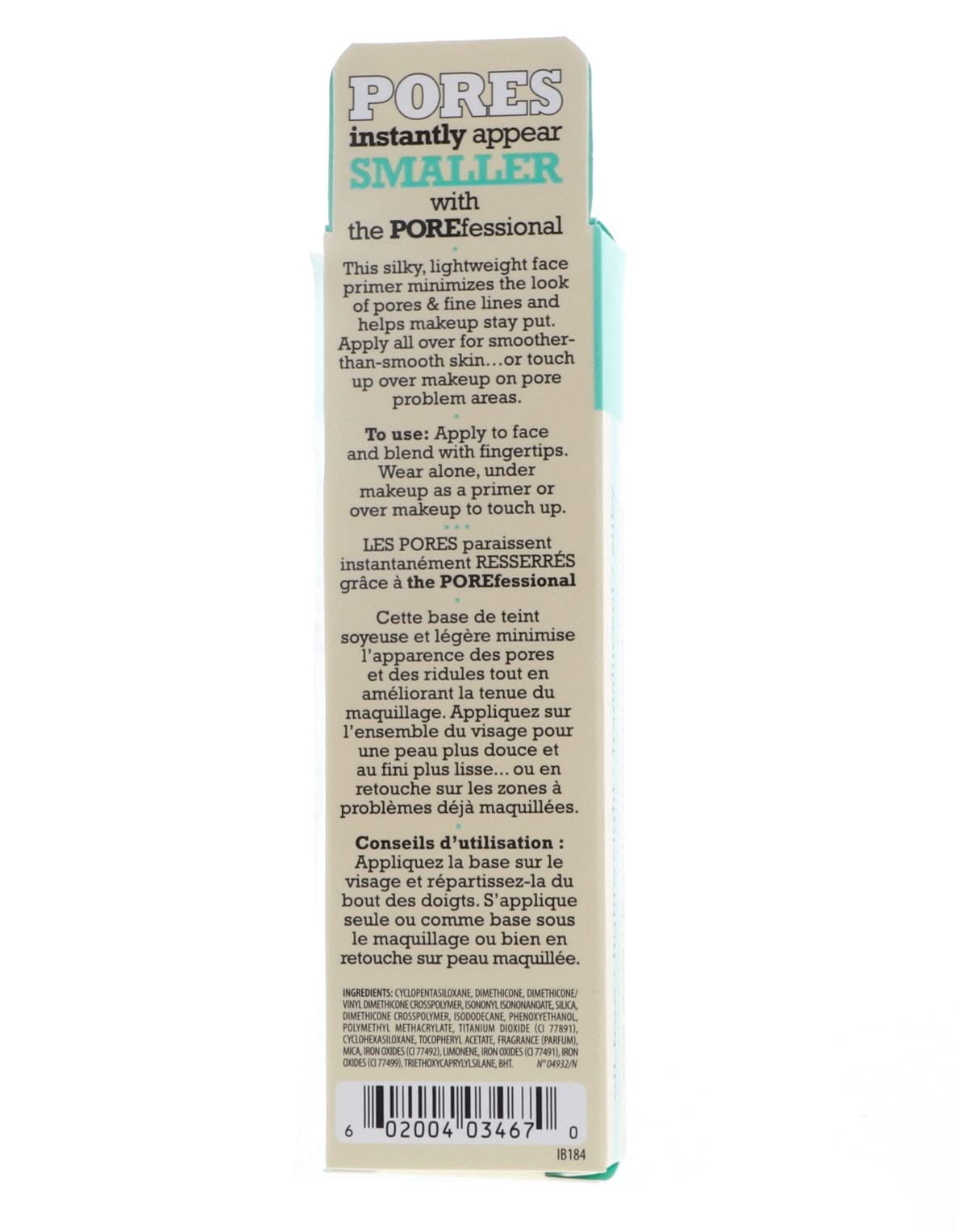 Benefit POREfessional tube beside a coin for size comparison indicating travel-friendly benefit