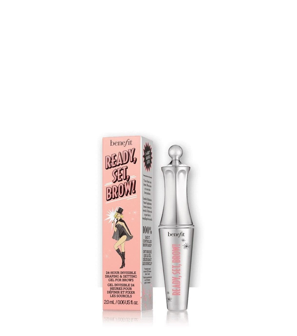Benefit Ready Set Brow wand close-up coating hairs for invisible natural hold