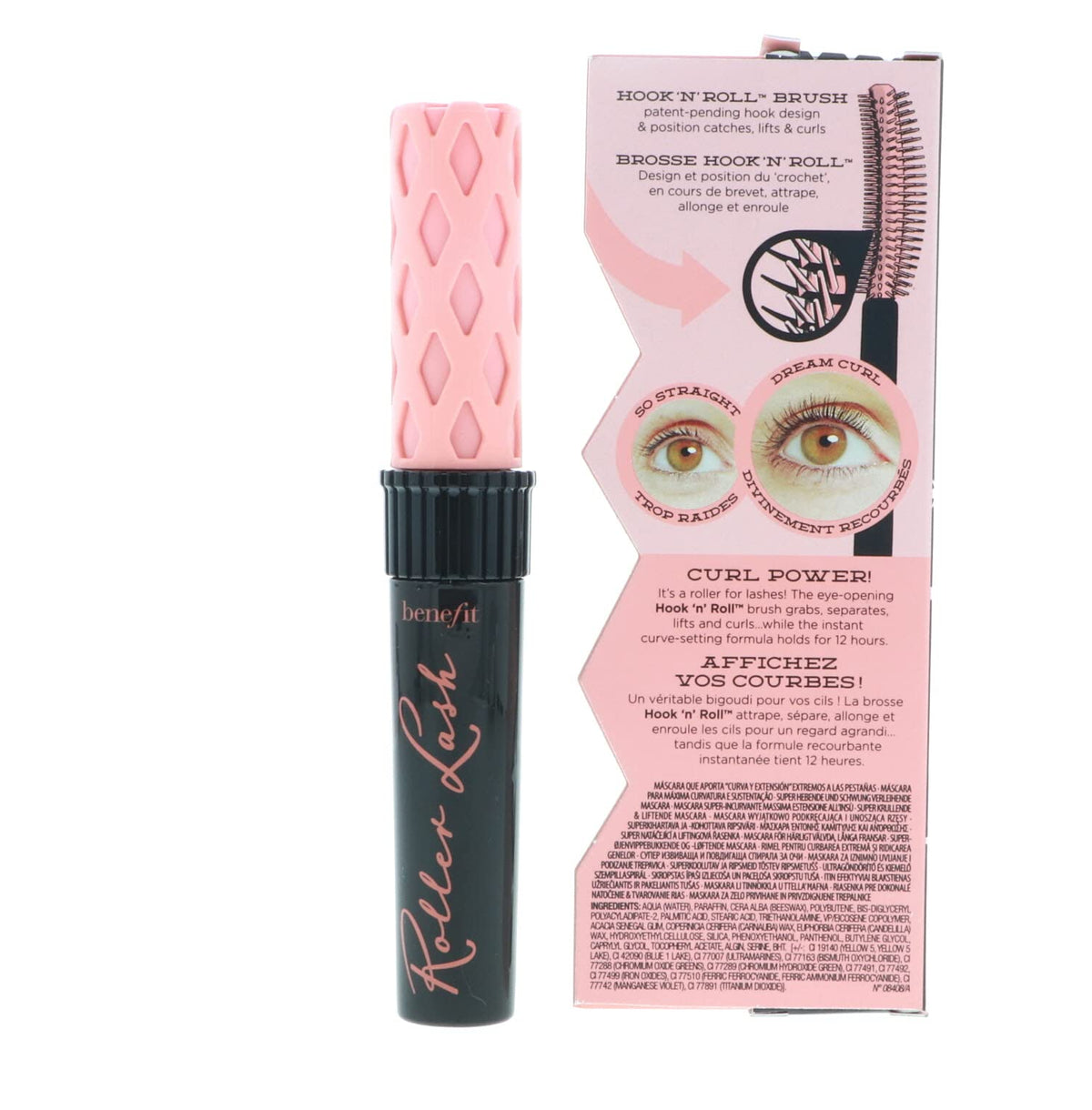 Benefit Roller Lash before and after lashes highlighting visible lift and separation