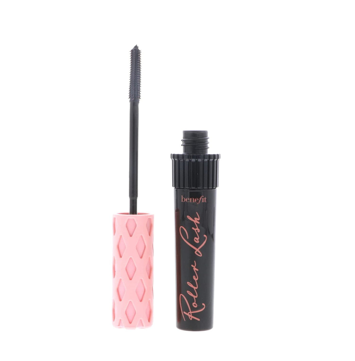 Benefit Roller Lash curved brush close-up demonstrating hooked bristles for lifting