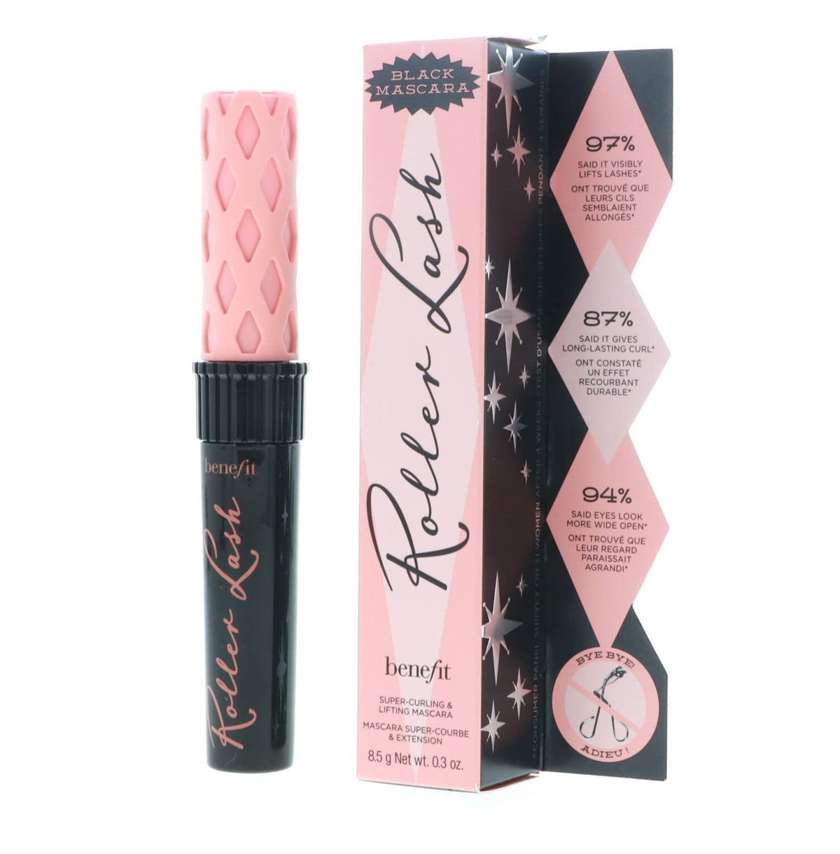 Benefit Roller Lash in a makeup bag lifestyle shot for everyday convenience
