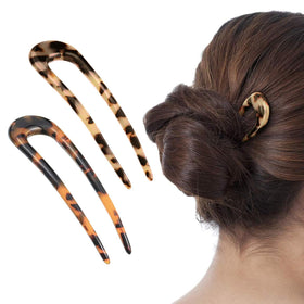 Benefree front view showing tortoiseshell U-shaped pins and neat hold