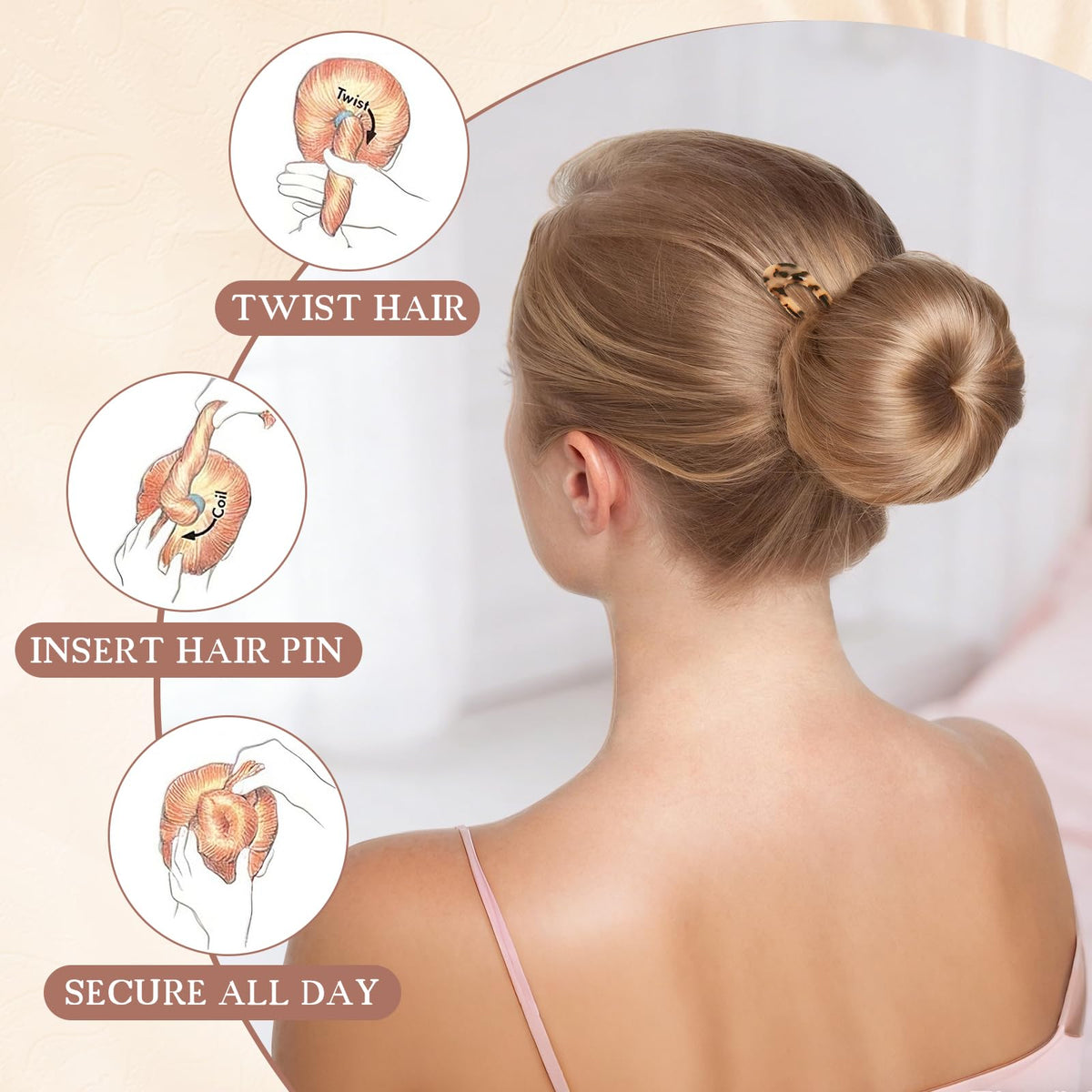 Benefree hair pin next to a ruler showing 4.7 inch scale and fit
