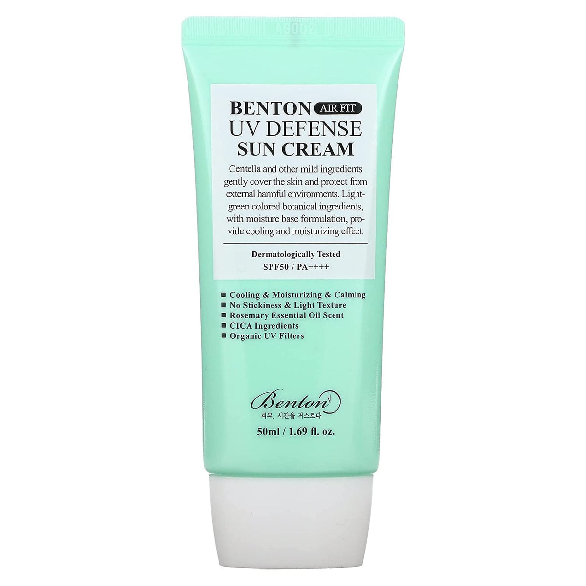 BENTON front packaging showing SPF50+ PA++++ protection and branding benefits