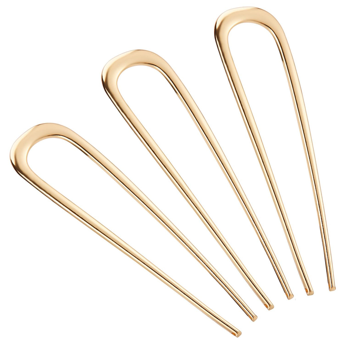 BEoffer front view of three gold pins showing polished finish and elegant look