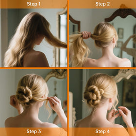 BEoffer pins arranged with hair tools in a lifestyle scene for styling inspiration
