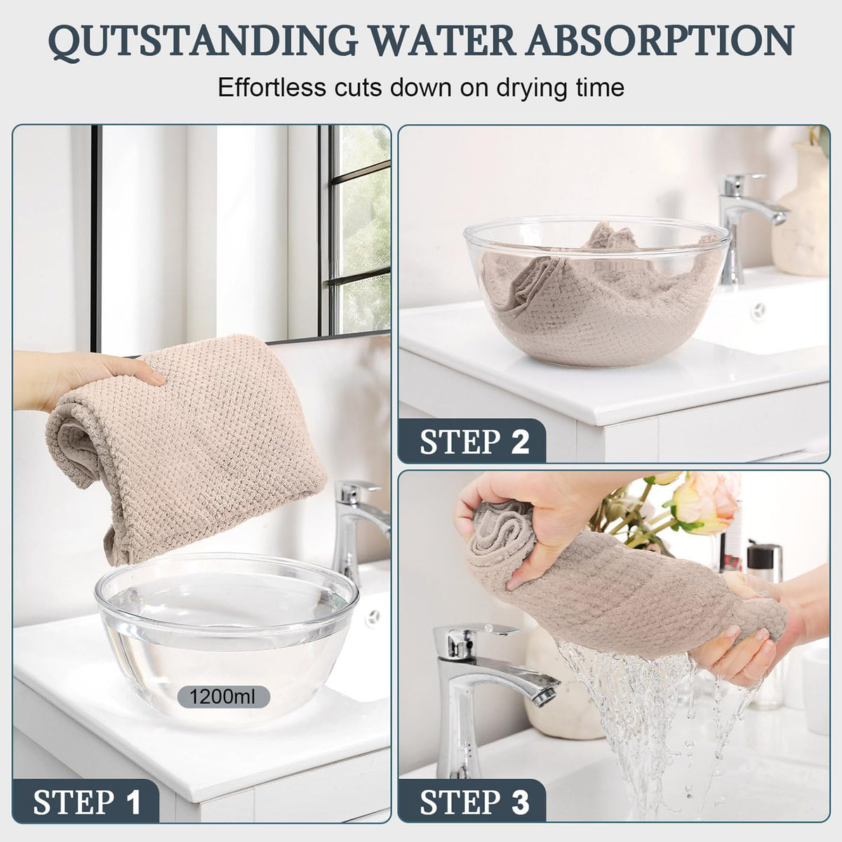BEoffer towel wrapped on model demonstrating secure, hands-free drying benefit
