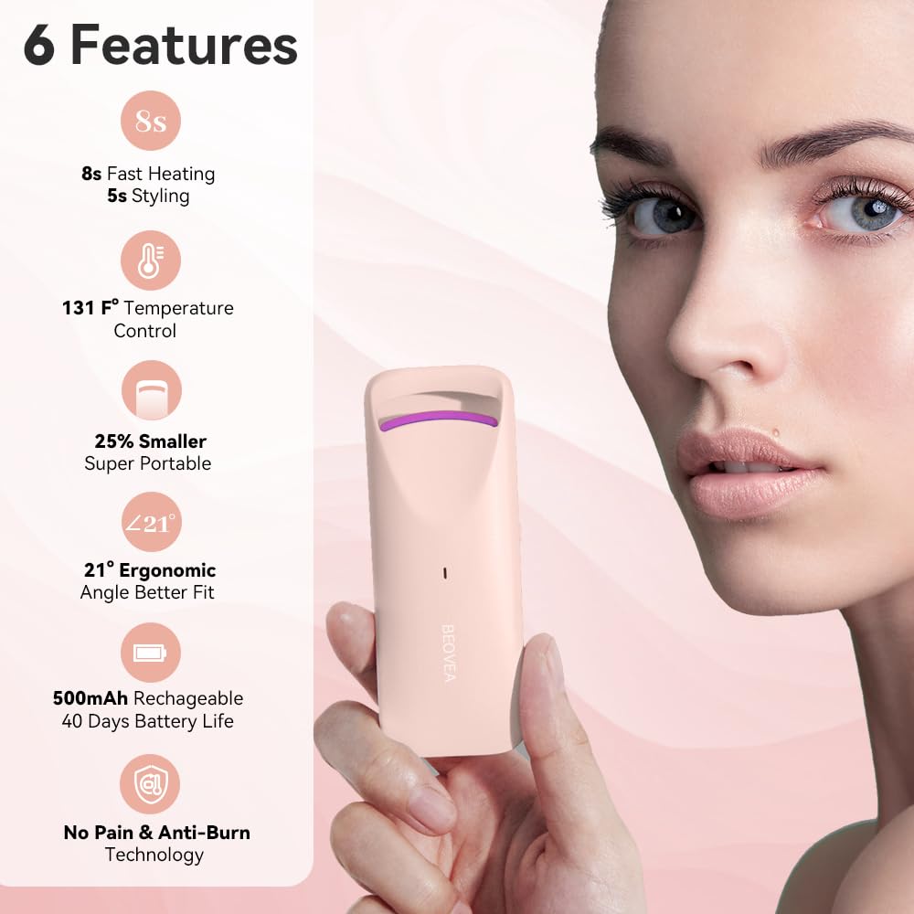BEOVEA close-up of heat-sensitive silicone pad protecting lashes during curling