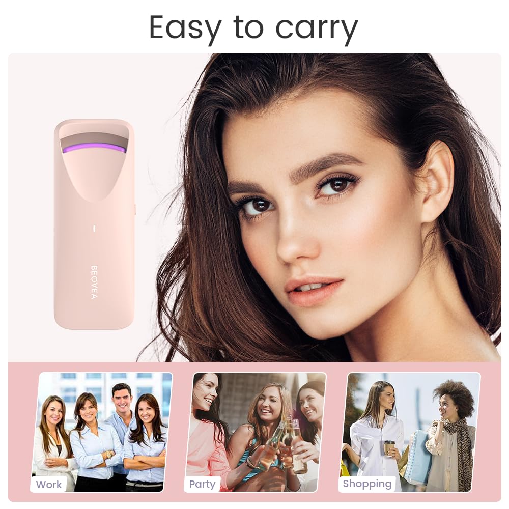 BEOVEA compact curler next to coin showing travel-friendly scale and portability